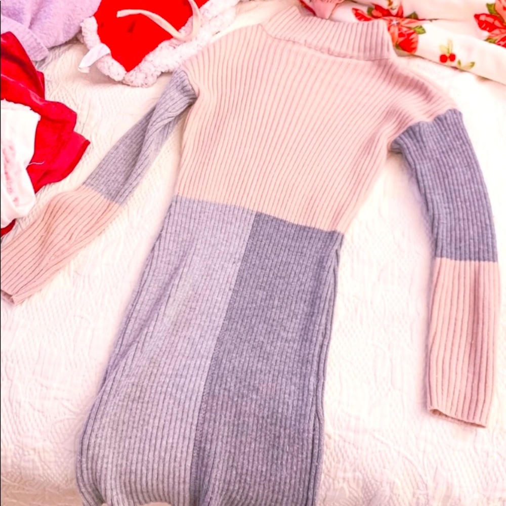 SHEIN Color Block Pink-Gray Sweater Dress